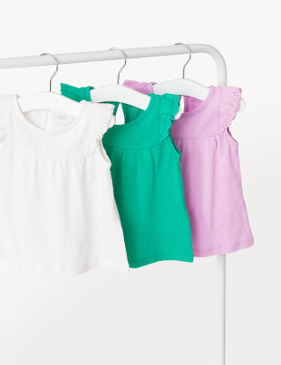 

Girls M&S Collection 3pk Pure Cotton Frill Tops (0-3 Yrs) - Multi, Multi