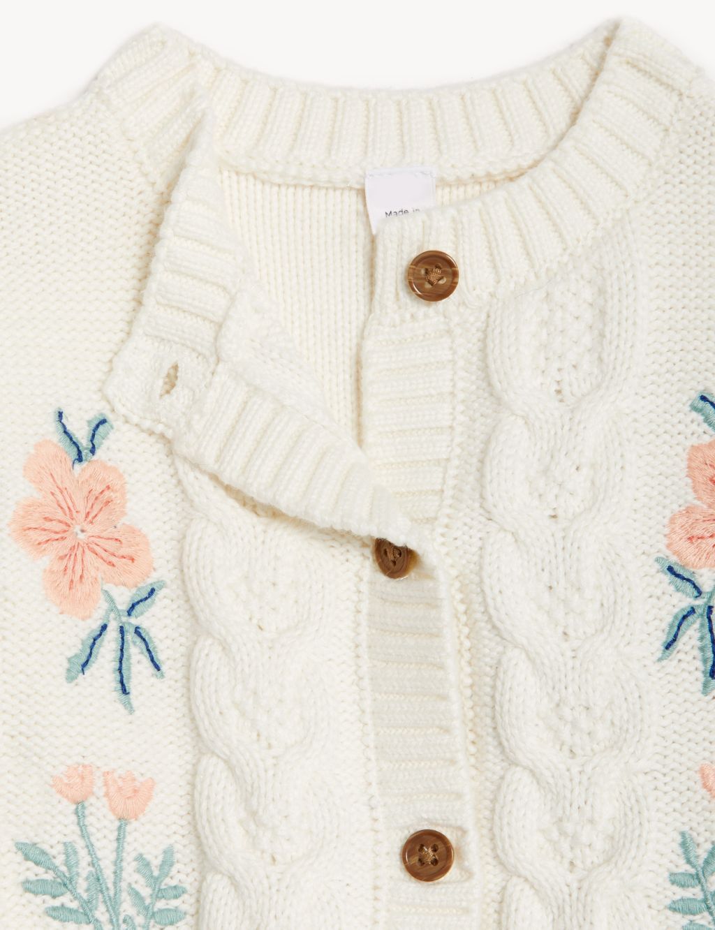 Pure Cotton Floral Knitted Cardigan (0-3 Yrs) image 3