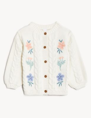 Pure Cotton Floral Knitted Cardigan (0-3 Yrs)