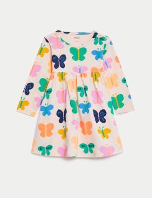 Pure Cotton Butterfly Print Dress (0-3 Yrs) - AL