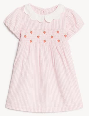 

Girls M&S Collection Pure Cotton Striped Strawberry Dress (0-3 Yrs) - Pale Pink, Pale Pink