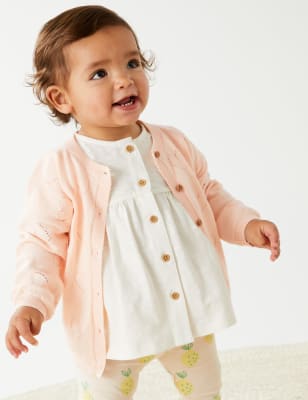 

M&S Collection Cárdigan 100% algodón con diseño de corazones (0-3 años) - Light Peach, Light Peach