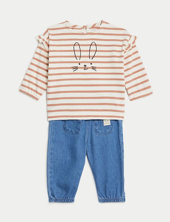 2pc Pure Cotton Striped Bunny Outfit (0-3 Yrs)
