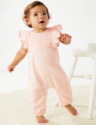 

Girls M&S Collection Pure Cotton Frill Romper (0-3 Yrs) - Peach, Peach