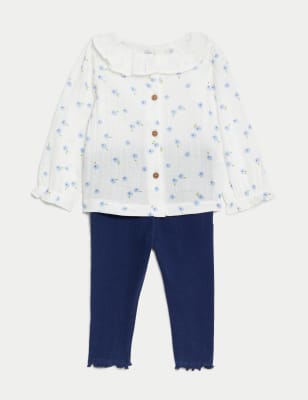

Girls M&S Collection 2pc Cotton Rich Floral Outfit (0-3 Yrs) - Blue Mix, Blue Mix