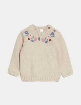 Cotton Rich Floral Knitted Jumper (0-3 Yrs) - BG