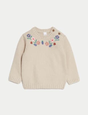 

Girls M&S Collection Cotton Rich Floral Knitted Jumper (0-3 Yrs) - Neutral, Neutral