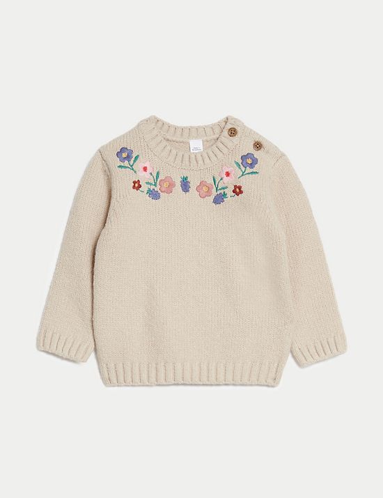 Cotton Rich Floral Knitted Jumper (0-3 Yrs)
