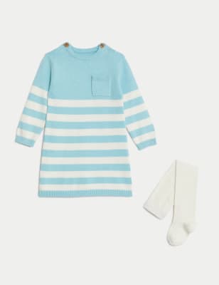 

Girls M&S Collection 2pc Striped Knitted Dress Outfit (0-3 Yrs) - Teal Mix, Teal Mix