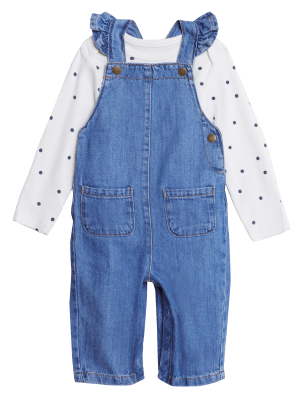 

Girls M&S Collection 2pc Pure Cotton Denim Dungaree Outfit (0-3 Yrs) - Med Blue Denim, Med Blue Denim