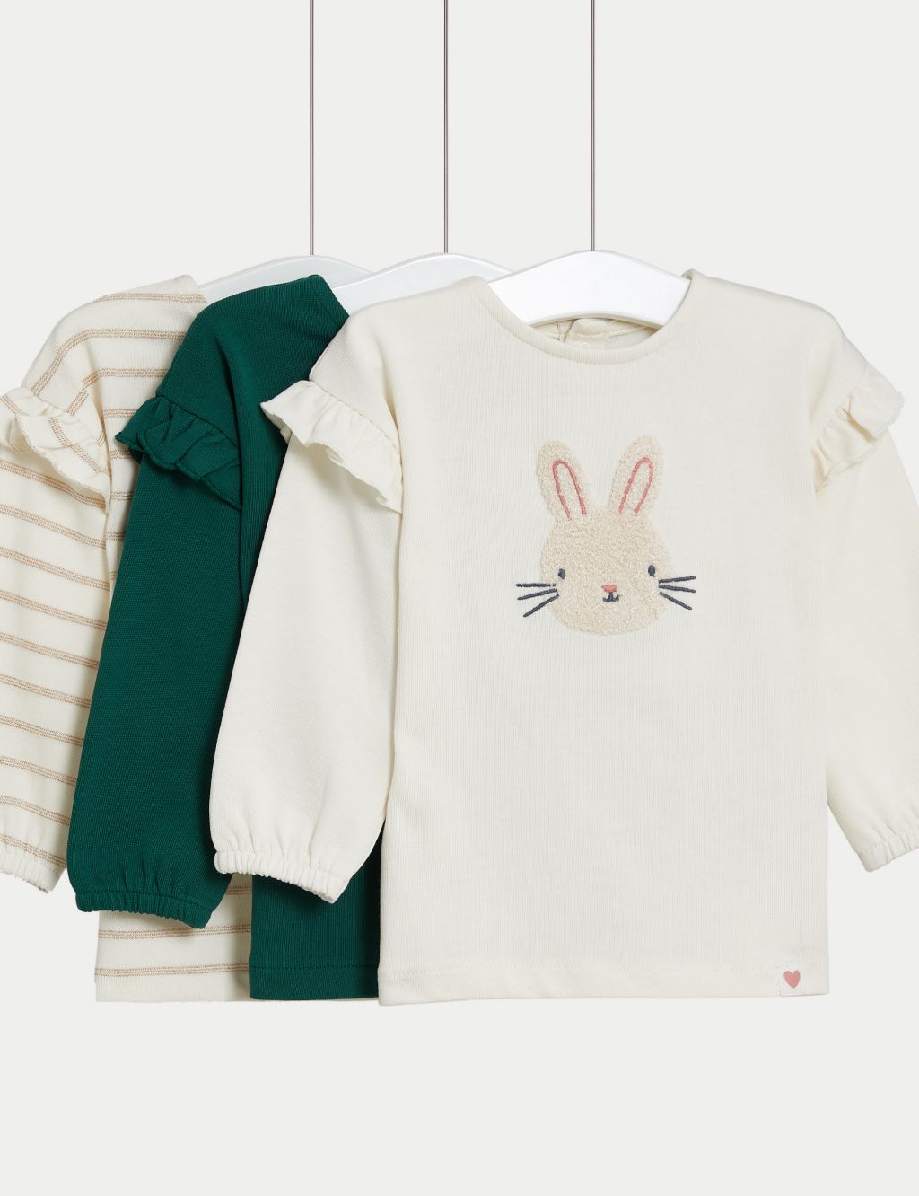 3pk Pure Cotton Bunny & Striped Tops (0-3 Yrs) image 1