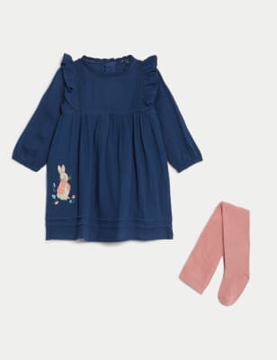 M&S Girls 2pc Cotton Rich Peter Rabbit Outfit (0-3 Yrs) - 0-3 M - Navy Mix, Navy Mix