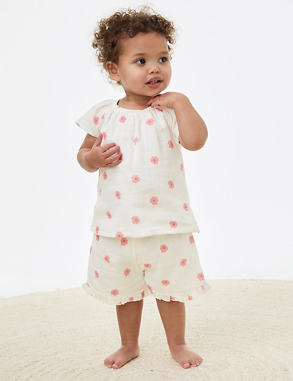 2pc Pure Cotton Flower Top & Bottom Outfit (0-3 Yrs) - RO