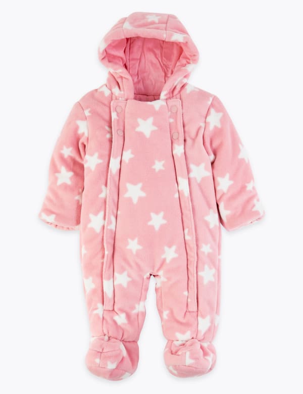 Fleece Star Print Pramsuit (7lbs-12 Mths)