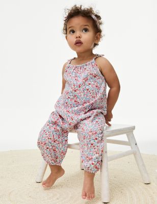 M&S Girl's 2pc Pure Cotton Ditsy Floral Outfit (0-3 Yrs) - 3-6 M - Pink Mix, Pink Mix