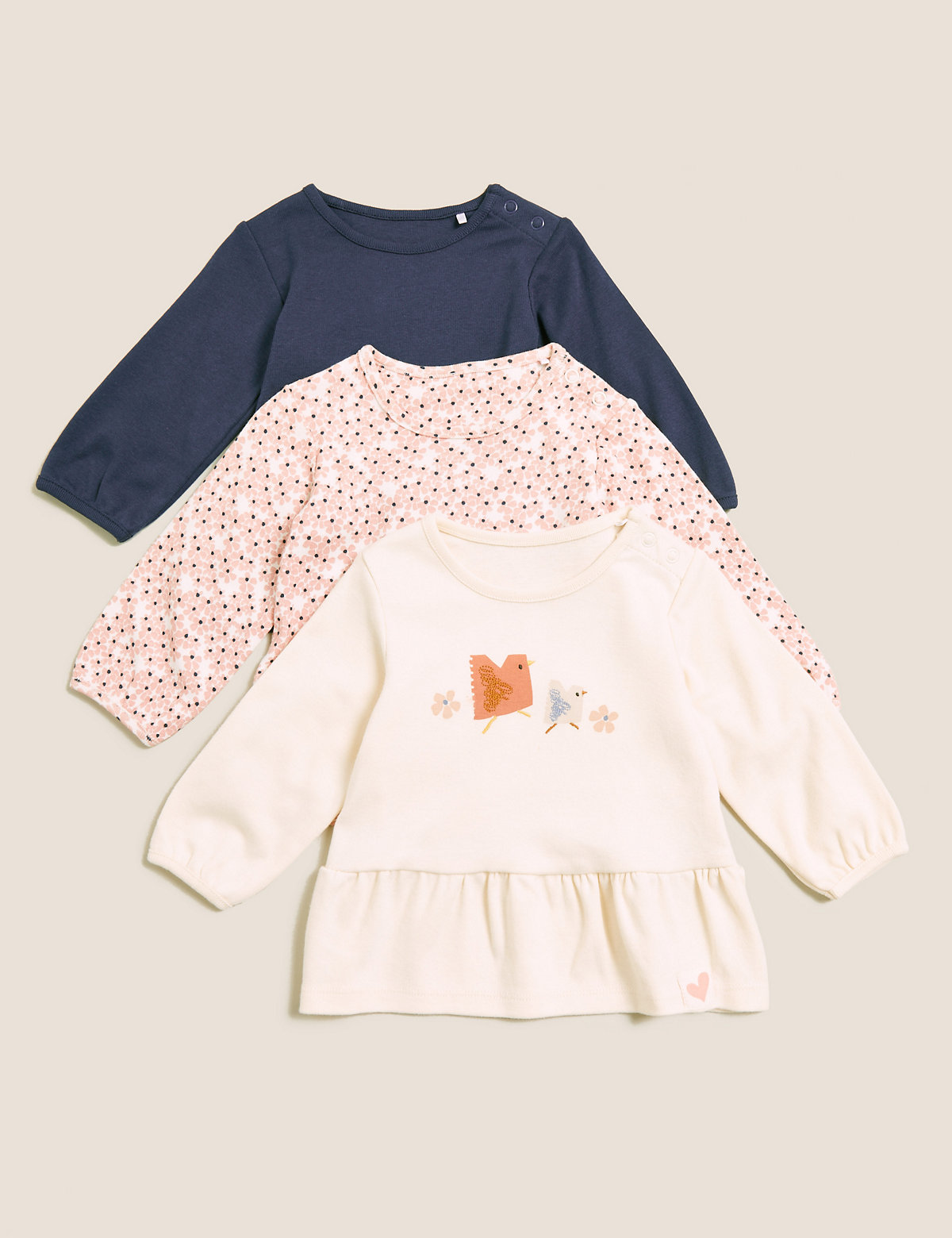 3pk Pure Cotton Printed Tops (0-3 Yrs)