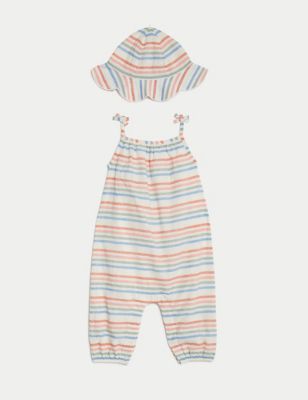 M&S Girls 2pc Cotton Rich Striped Outfit (0-3 Yrs) - 3-6 M - Multi, Multi
