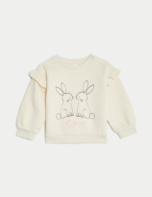 M&S Girl's Cotton Rich Bunny Sweatshirt (0-3 Yrs) - 3-6 M - Cream, Cream