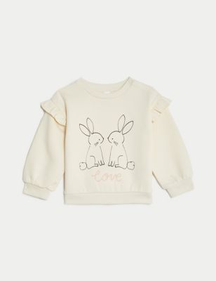M&S Girls Cotton Rich Bunny Sweatshirt (0-3 Yrs) - 3-6 M - Cream, Cream