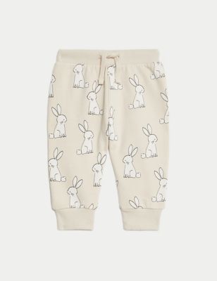 M&S Girls Cotton Rich Bunny Joggers (0-3 Yrs) - 12-18 - Neutral, Neutral