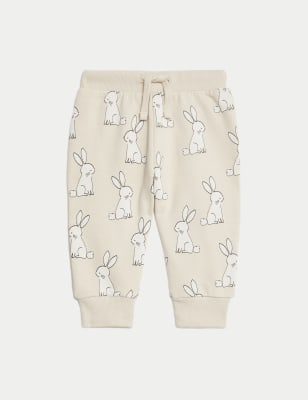 M&S Girls Cotton Rich Bunny Joggers (0-3 Yrs) - 3-6 M - Neutral, Neutral