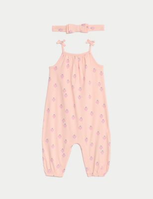 M&S Girls 2pc Pure Cotton Strawberry Outfit (0-3 Yrs) - 0-3 M - Pink Mix, Pink Mix