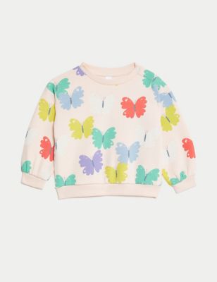 M&S Girls Cotton Rich Butterfly Sweatshirt (0-3 Yrs) - 18-24 - Pink Mix, Pink Mix