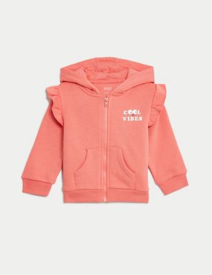 

Girls M&S Collection Cotton Rich Cool Vibes Slogan Zip Hoodie (0-3 Yrs) - Coral, Coral