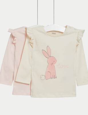 2pk Pure Cotton Bunny & Plain Tops (0-3 Yrs)