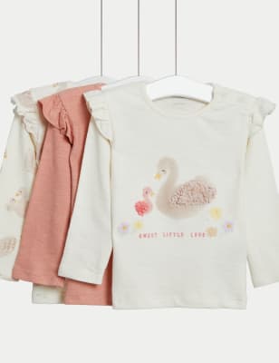 3pk Pure Cotton Swan Print Tops (0-3 Yrs)