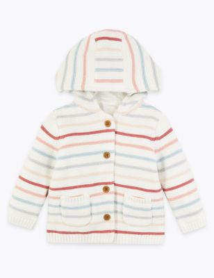 Cotton Striped Hooded Cardigan | M&S