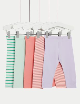 五件裝高棉舒柔素色及條紋緊身褲 (0 至 3 歲） - HK