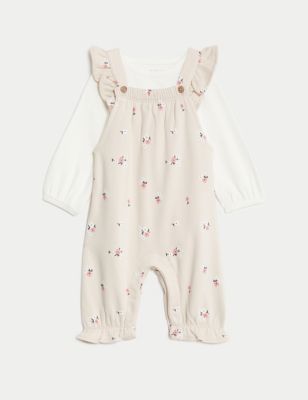 2pc Cotton Rich Floral Dungarees Outfit (0-3 Yrs)