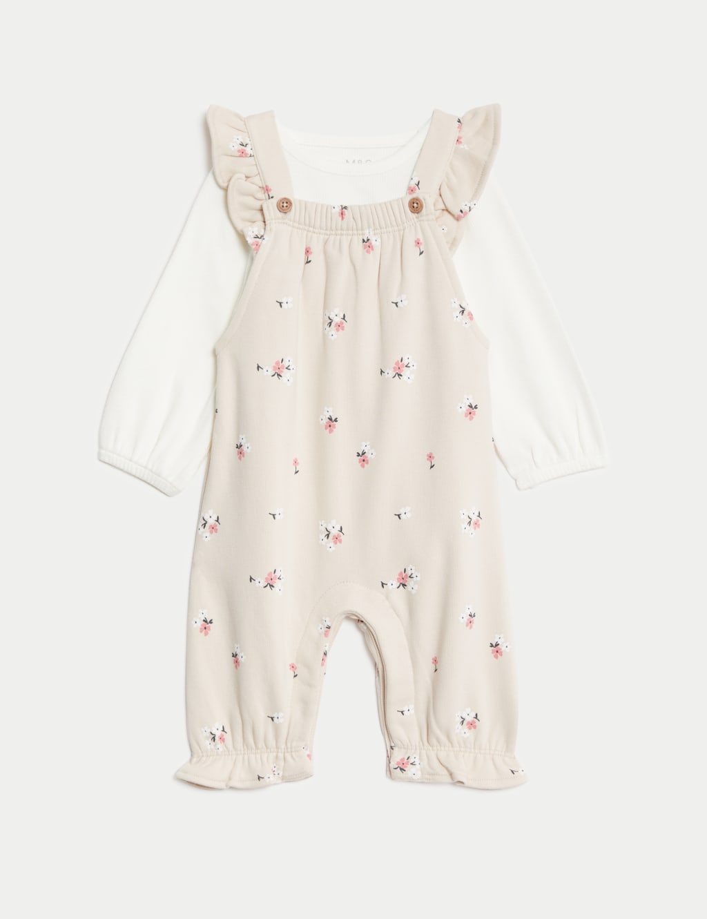 2pc Cotton Rich Floral Dungarees Outfit (0-3 Yrs) image 2