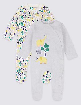 2 Pack Pure Cotton Embroidered Sleepsuits
