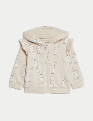 

M&S Collection Hoodie mit hohem Baumwollanteil, Reißverschluss und Häschenmuster (0-3 J.) - Neutral, Neutral
