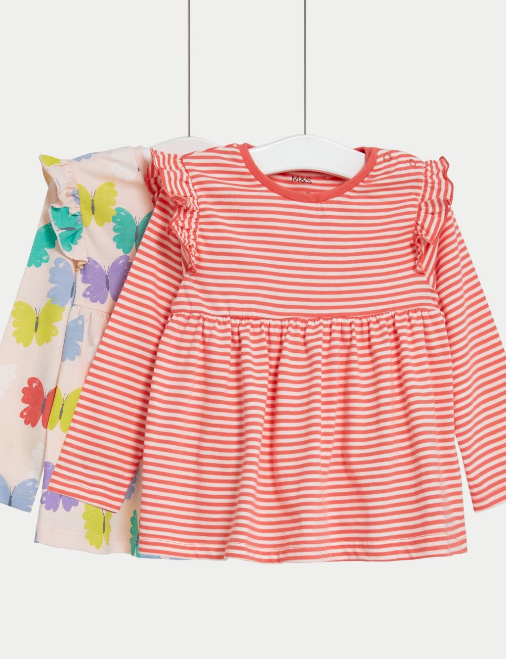 2pk Pure Cotton Butterfly & Striped Tops (0-3 Yrs) image 1
