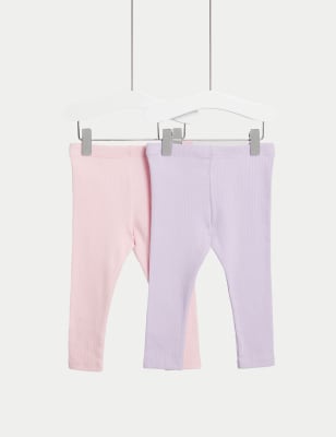 2pk Cotton Rich Plain Leggings (0-3 Yrs)