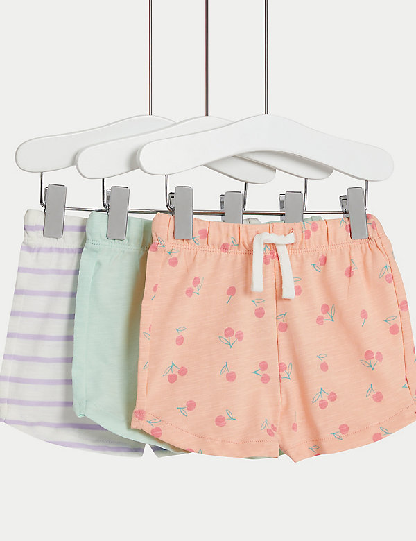 3pk Pure Cotton Elasticated Waist Shorts (0-3 Yrs) - JE