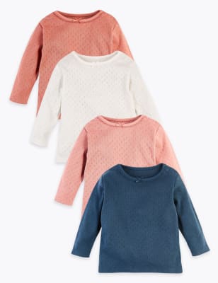 Lot de 4&nbsp;tops 100&nbsp;% coton biologique &agrave; motif en maille pointelle