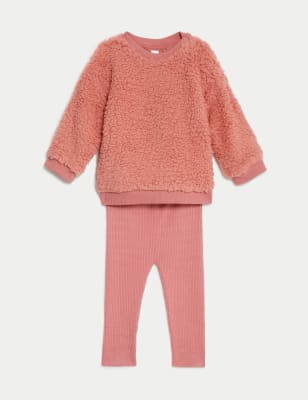 Ribbed Knit Maternity Hoodie & Jogger Set- Pink