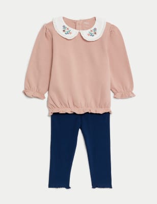 

M&S Collection 2-teiliges geblümtes Outfit mit hohem Baumwollanteil (2-3 Jahre) - Pink Mix, Pink Mix