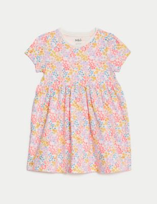 M&S Girls Pure Cotton Ditsy Floral Dress (0-3 Yrs) - 0-3 M - Multi, Multi
