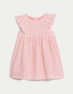 M&S Girls Pure Cotton Striped Dress (0-3 Yrs) - 0-3 M - Pink Mix, Pink Mix