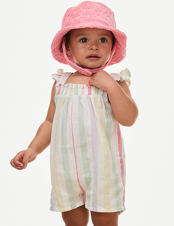 Cotton Rich Striped Romper (0-3 Yrs) - IS