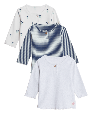 

Girls M&S Collection 3pk Cotton Rich Patterned Tops (0-3 Yrs) - Cream Mix, Cream Mix