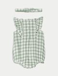 2pc Pure Cotton Gingham Romper (0-3 Yrs)