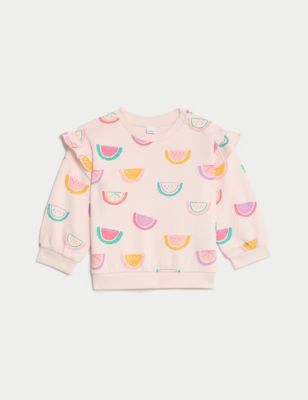M&S Girls Cotton Rich Sweatshirt (0-3 Yrs) - 3-6 M - Pale Pink, Pale Pink