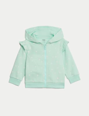 Sweat en coton à capuche, fermeture à glissière et motif pois (jusqu’au 3&nbsp;ans) - BE