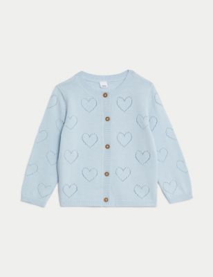 M&S Girl's Pure Cotton Knitted Cardigan (0-3 Yrs) - 3-6 M - Blue, Blue,Pink,Lilac